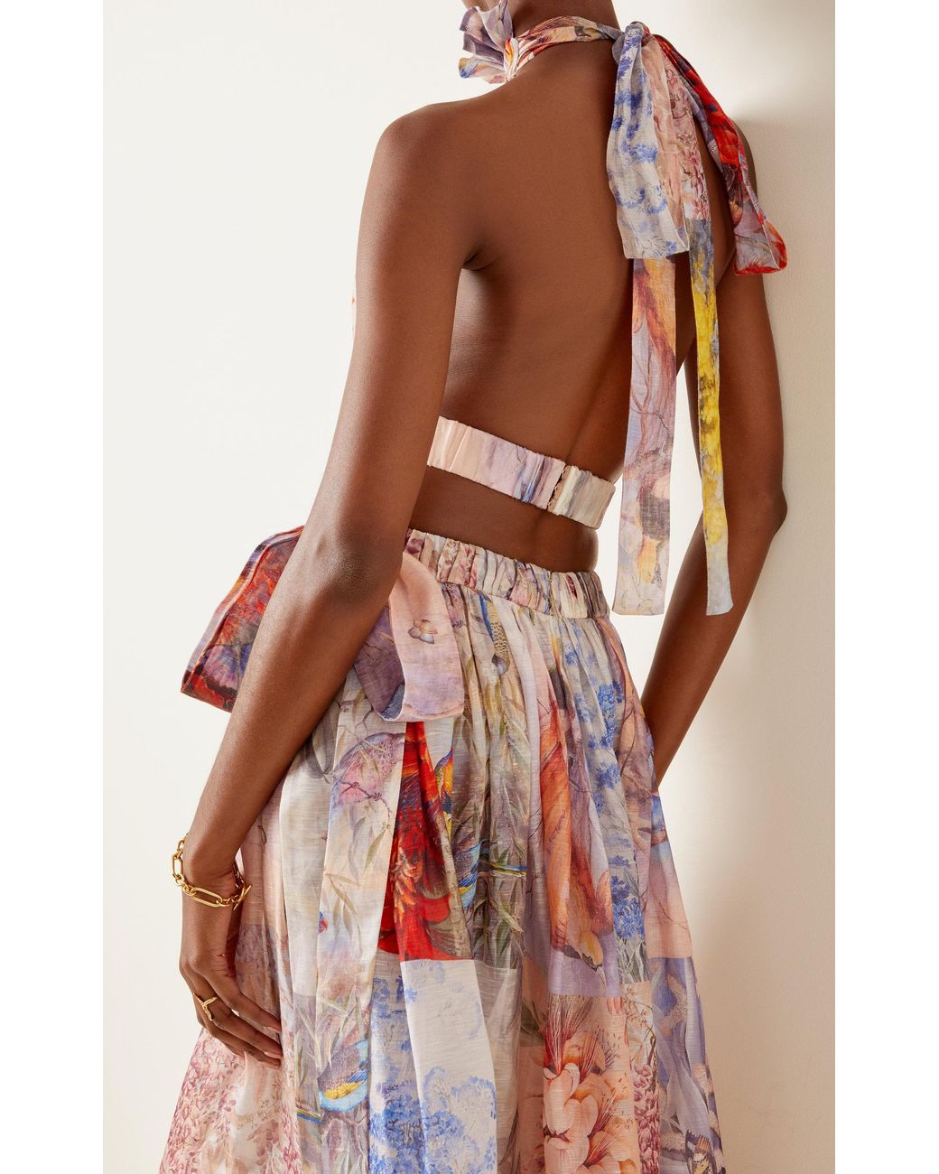 Zimmermann Botanica Patchwork-print Linen-silk Midi Halter Dress | Lyst