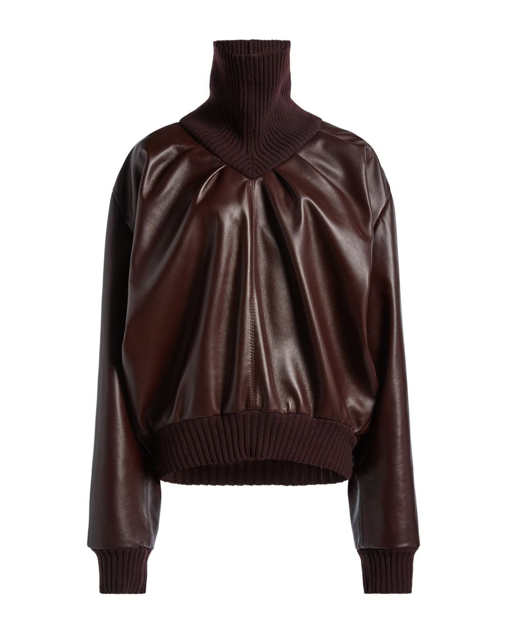 Victoria Beckham Brown Knit Collar Leather Top