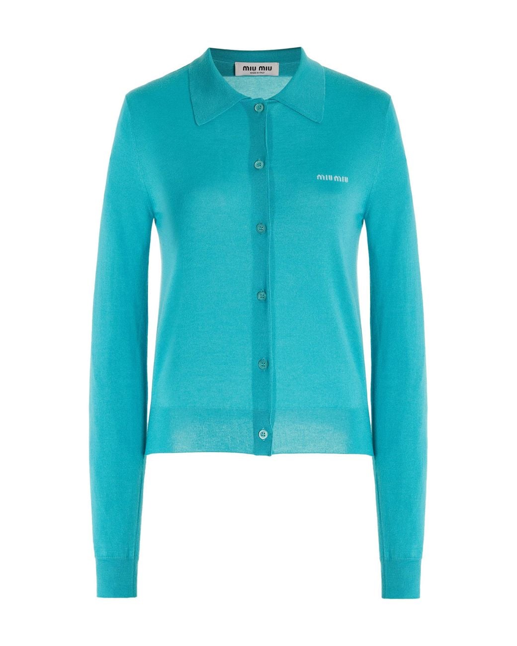 Miu Miu Cashmere-silk Cardigan in Blue | Lyst