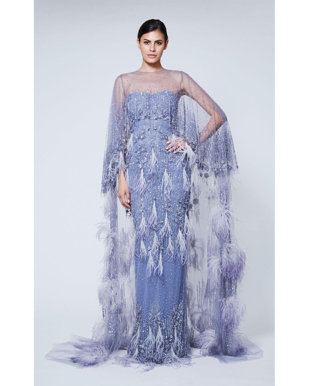 Feather top cape dress