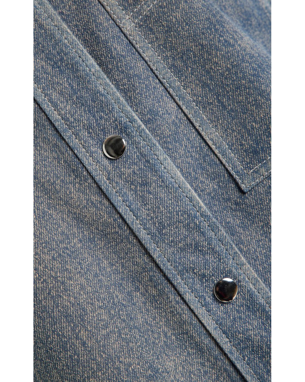 Closed Blue Slim Denim-Printed Suede Jacket