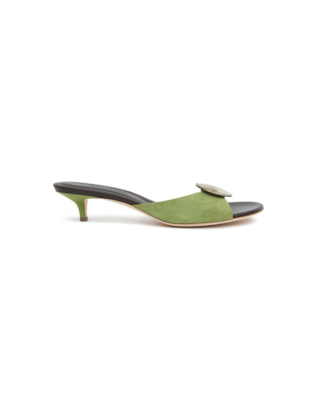 Christopher Esber Green Aura Quartz Suede Kitten Heel Mules