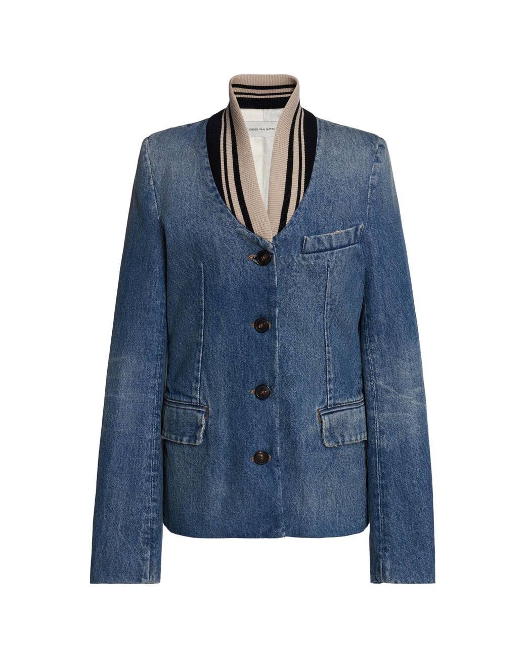 Dries Van Noten Blue Britt Conrast Collar Cotton Jacket