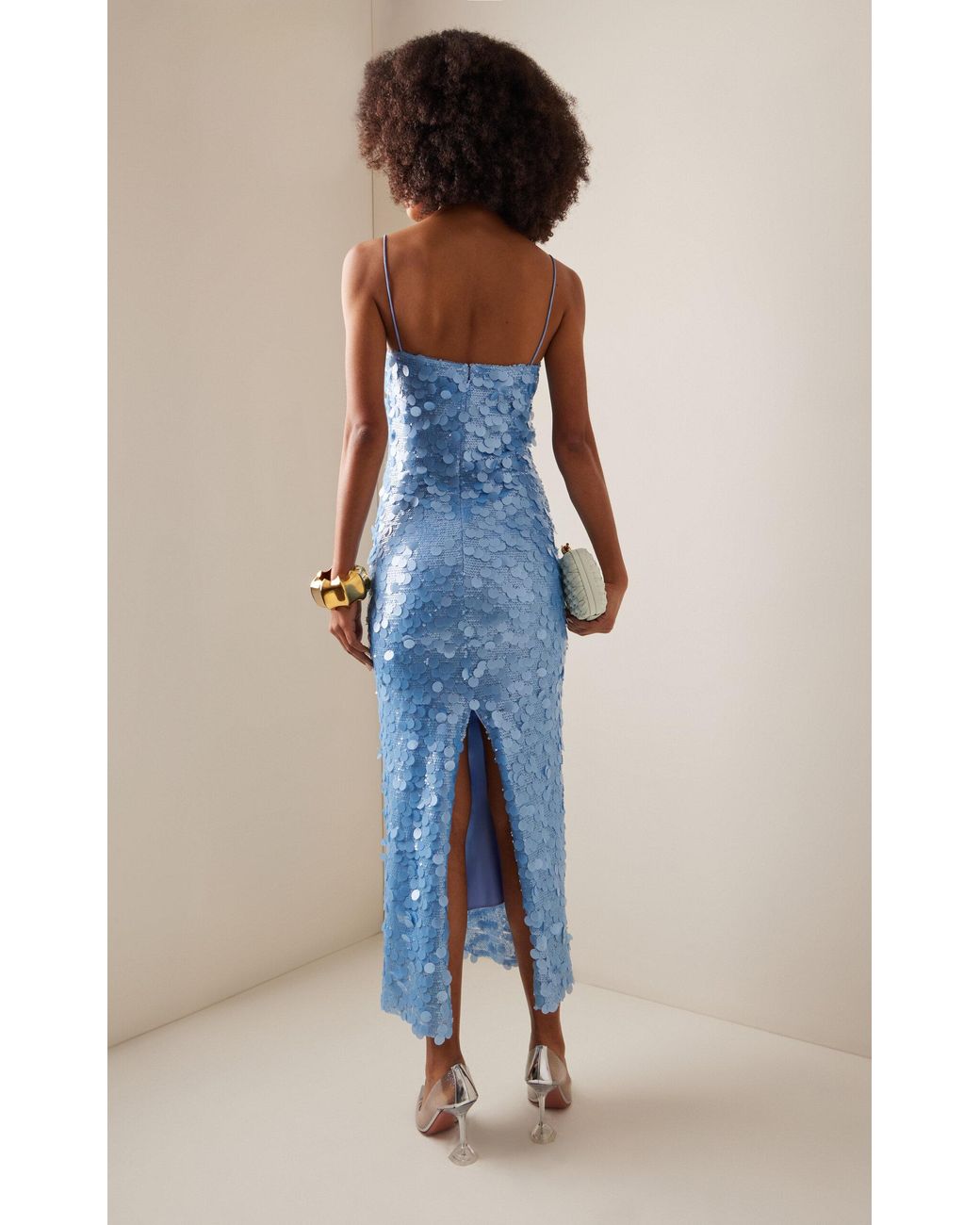 The New Arrivals Ilkyaz Ozel Exclusive Phoenix Sequined Crepe Midi Dress in  Blue | Lyst