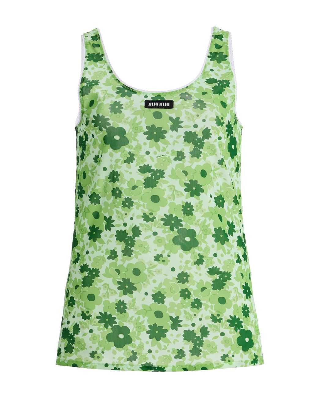 Miu Miu Green Floral Jersey Tank Top