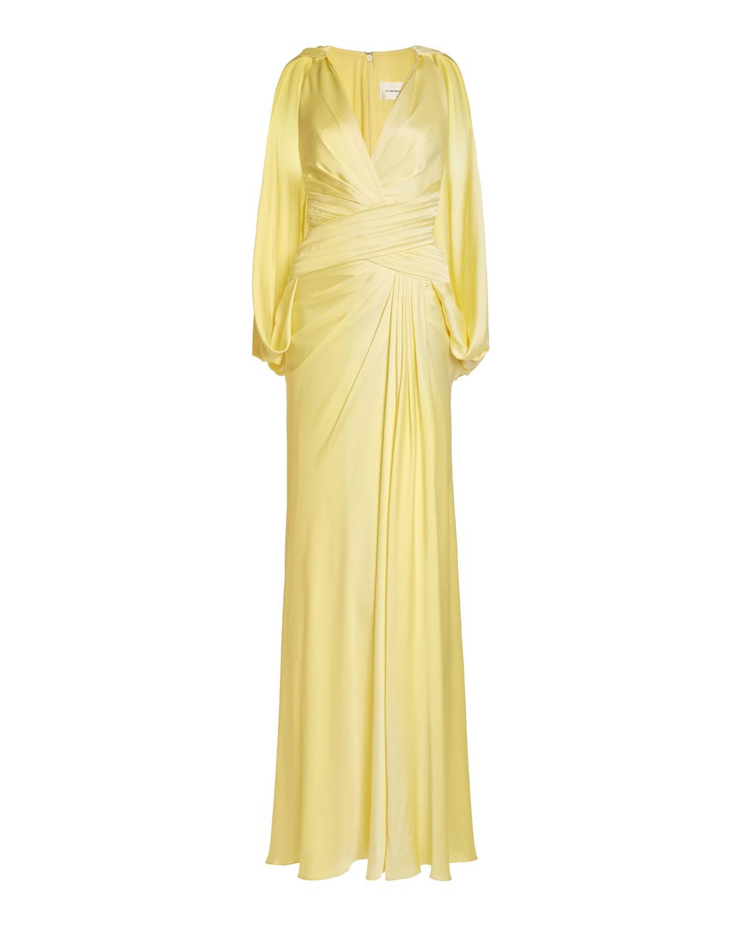 Zuhair Murad Yellow Satin Draped Maxi Cape Dress
