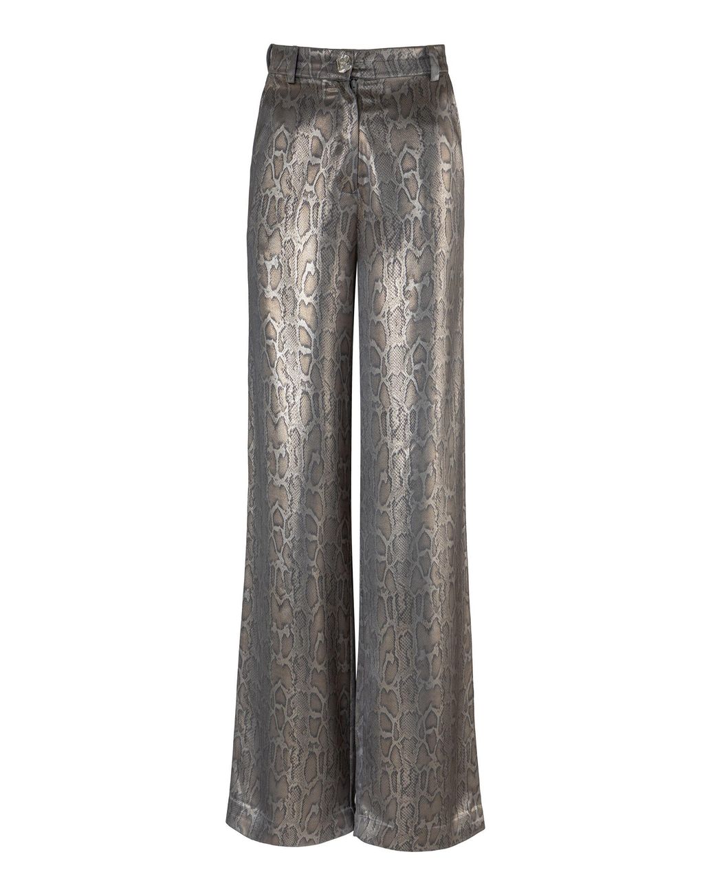 La Fuori Gray Burnt Snake Gloss Wide-Leg Pants