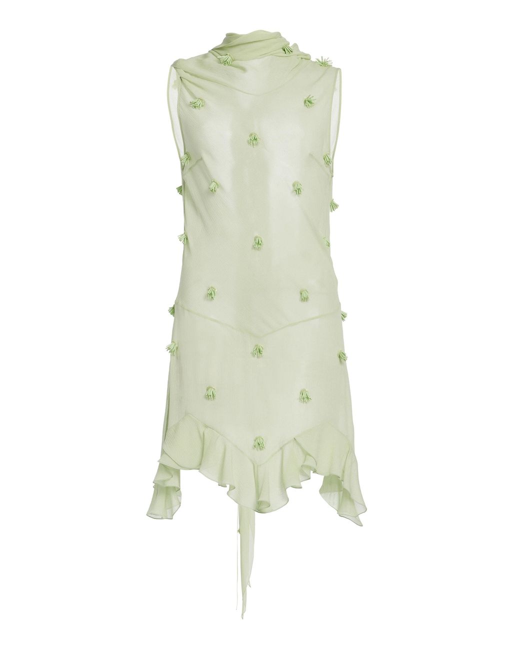 stella mccartney green silk dress Stella McCartney Twisted Satin Turtleneck Dress - Women - Mint Dresses