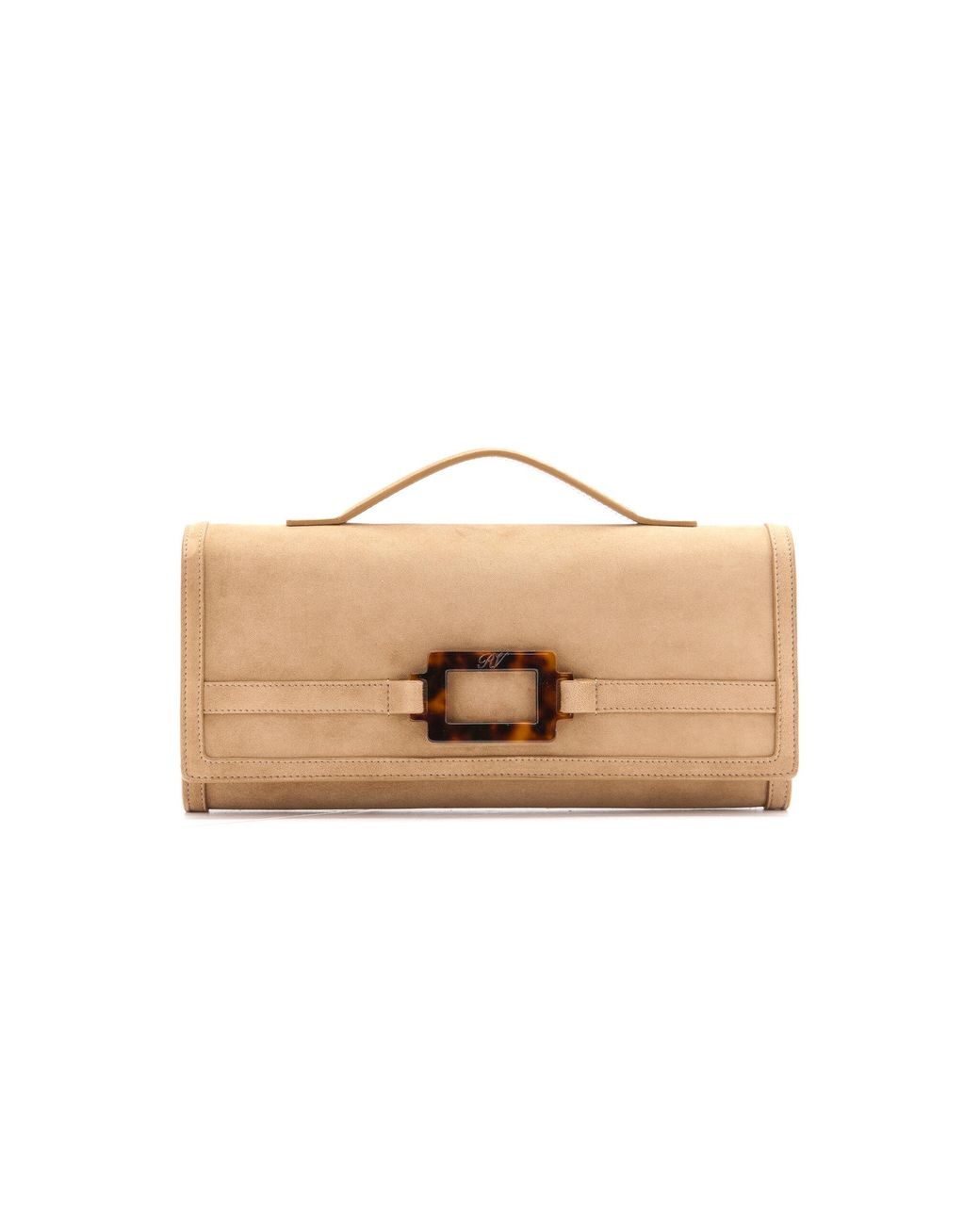Roger Vivier Natural Belle Vivier Suede Clutch