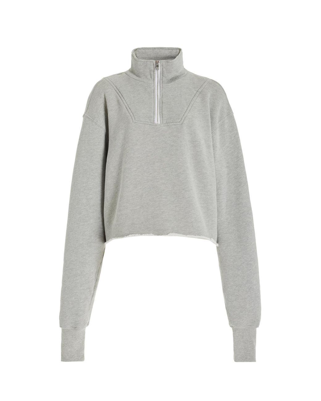 Les Tien Gray Haley Cropped Half-zip Cotton Sweatshirt