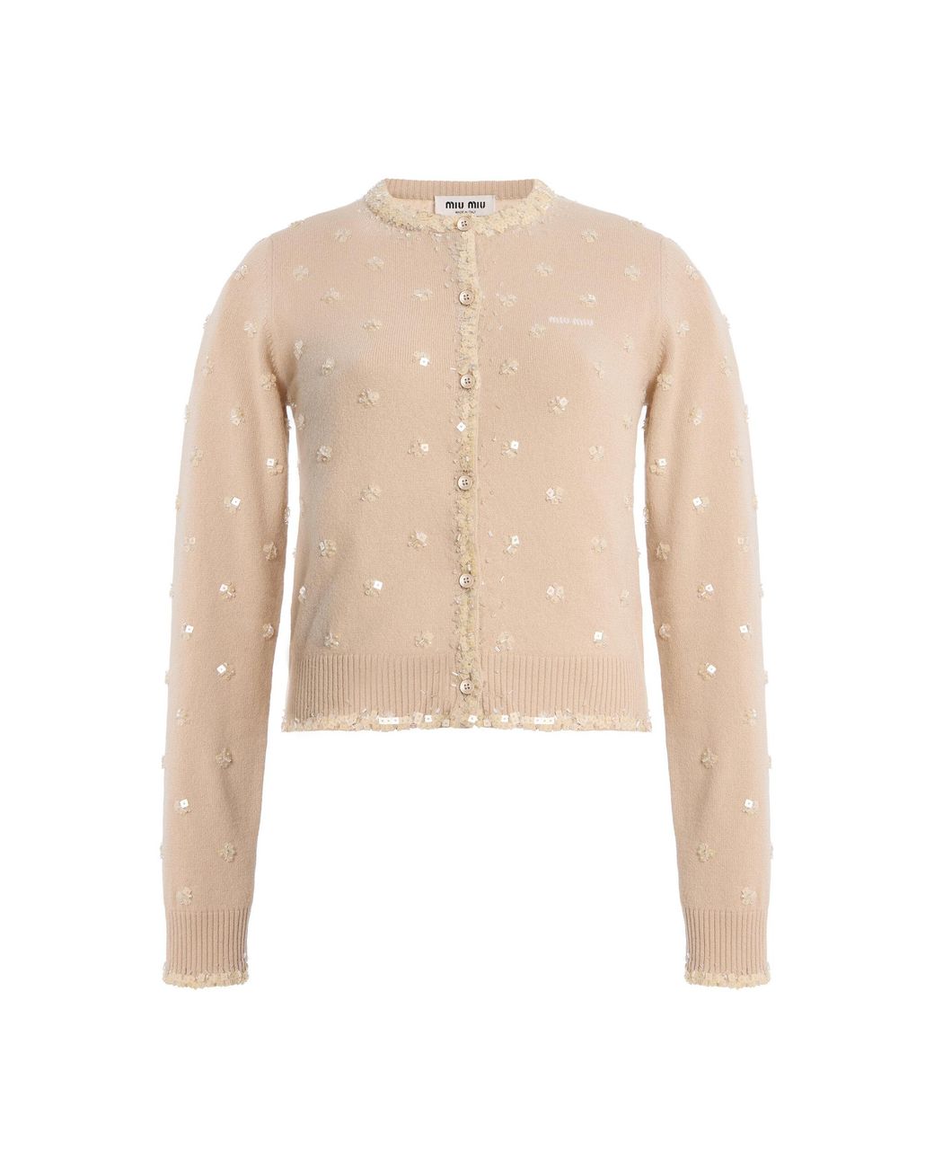 Miu Miu Natural Embellished Cashmere Cardigan