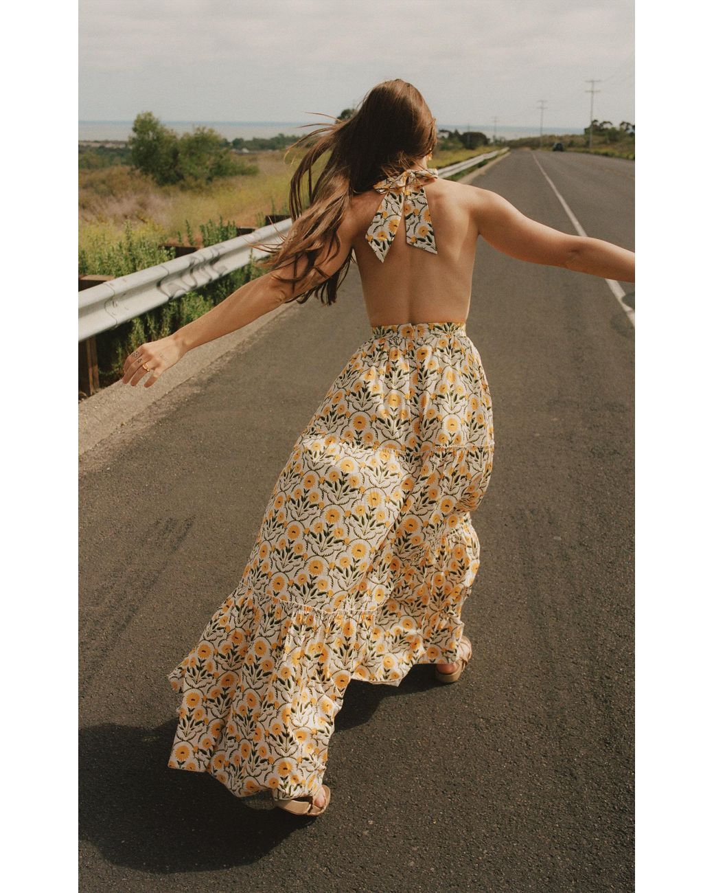 agua by agua bendita olivia floral halter maxi dress Naranja Cotton Poplin in Yellow one shoulder bridesmaid dresses