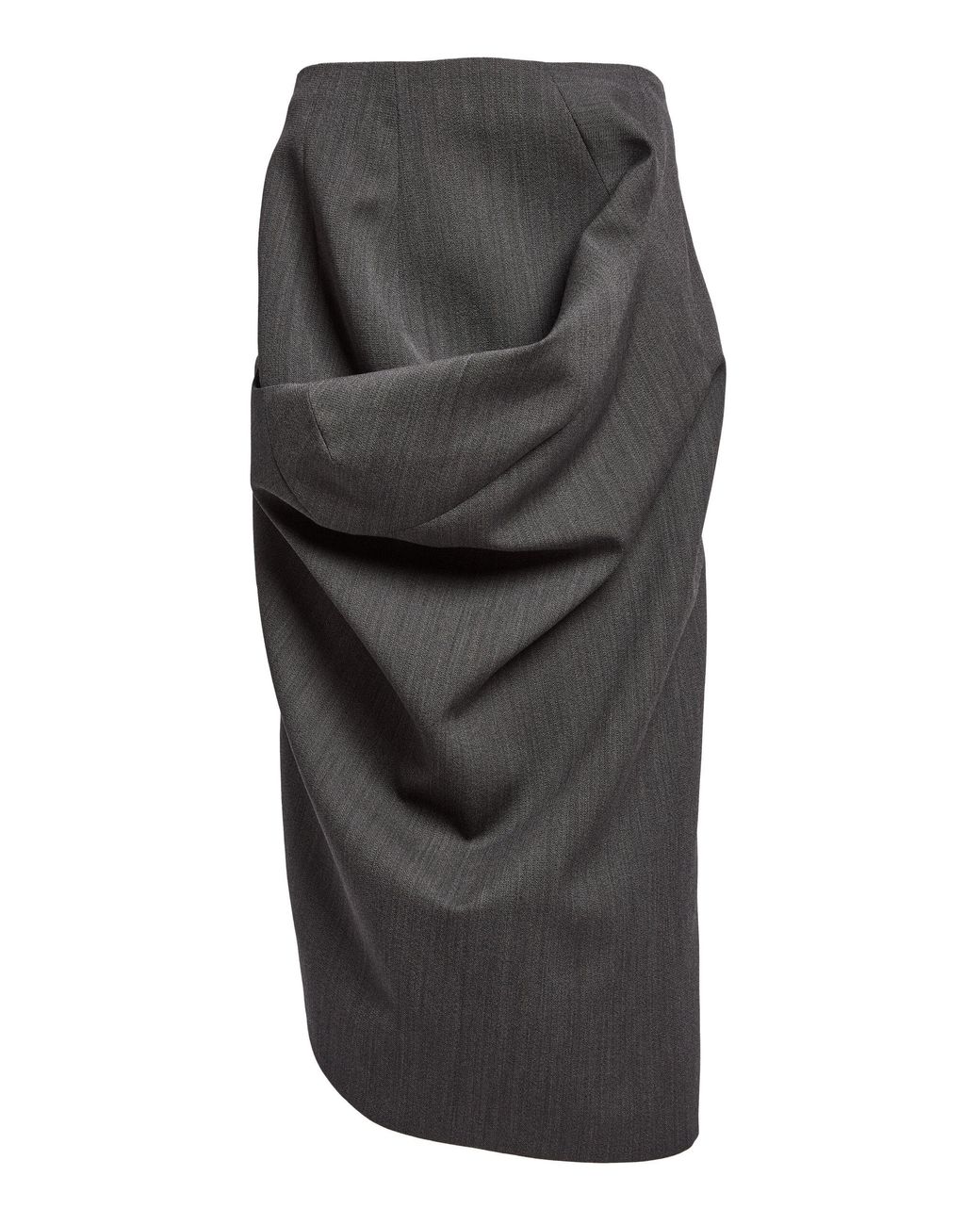 Victoria Beckham Black Ruched Wool Midi Skirt
