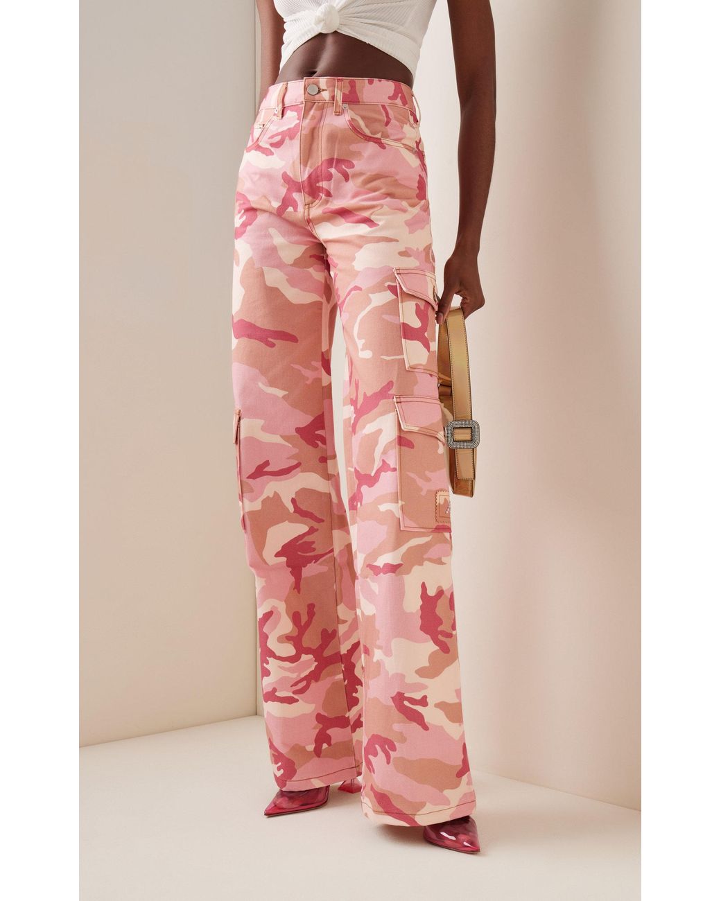 Womens Clothing Trousers Slacks and Chinos Cargo trousers Alessandra Rich Cotton Camouflage Print Gabardine Cargo Pants in Pink 