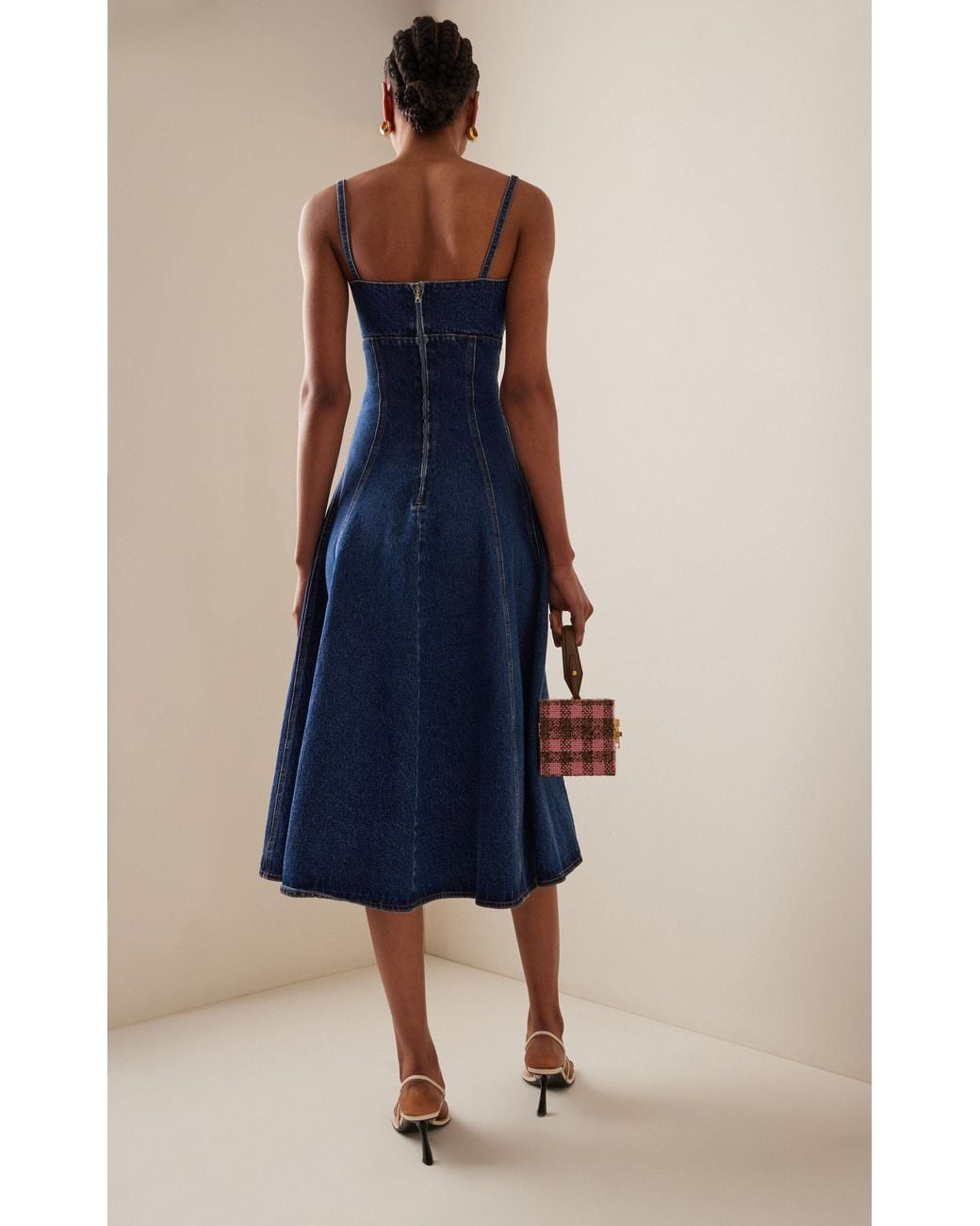 Oscar de la Renta Exclusive Hardware-detailed Bustier Denim Midi Dress in  Blue | Lyst UK