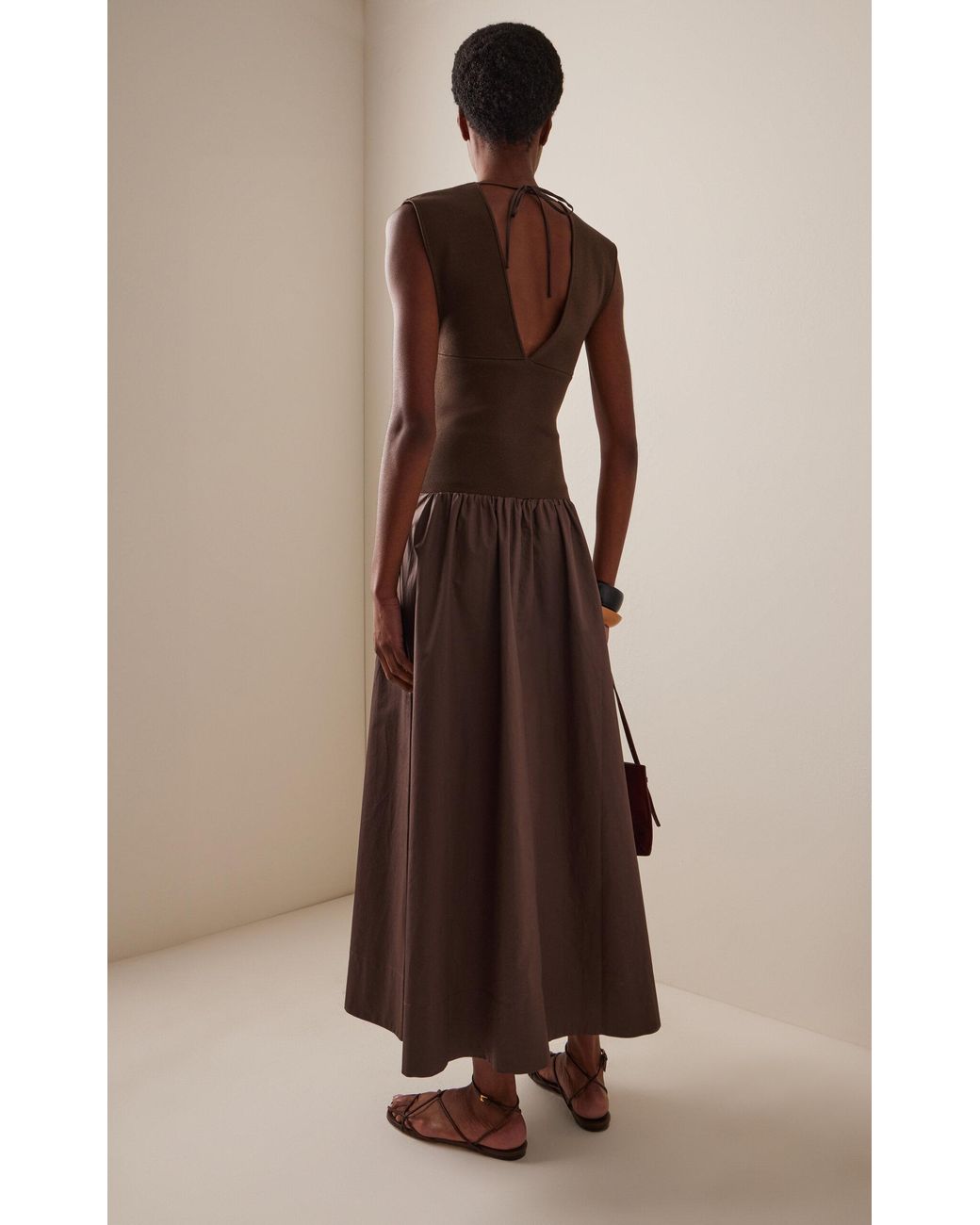 chinese dress ladies Solid Color Round Neck Maxi Dress