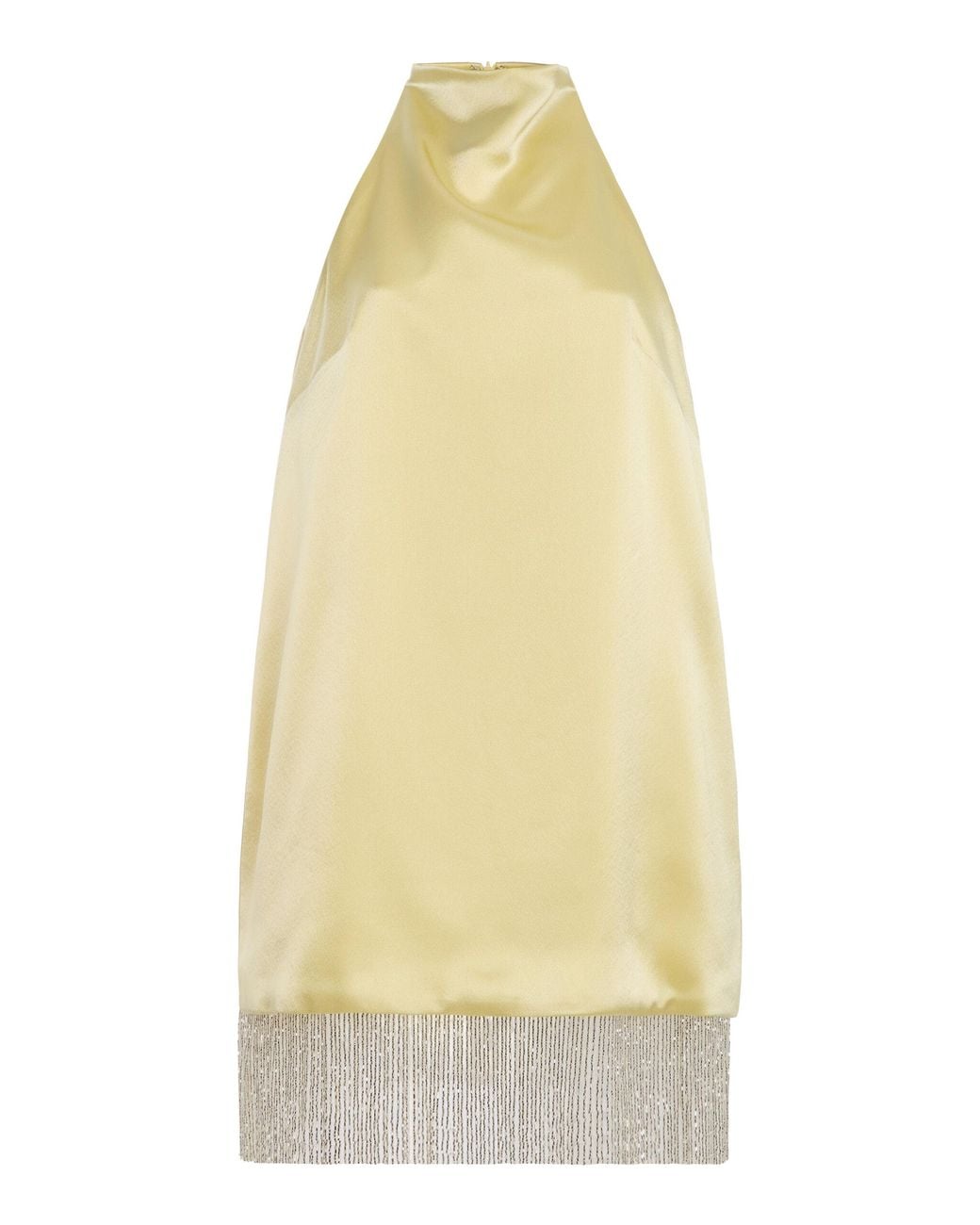 SEV Yellow Daniella Fringed Satin Mini Dress