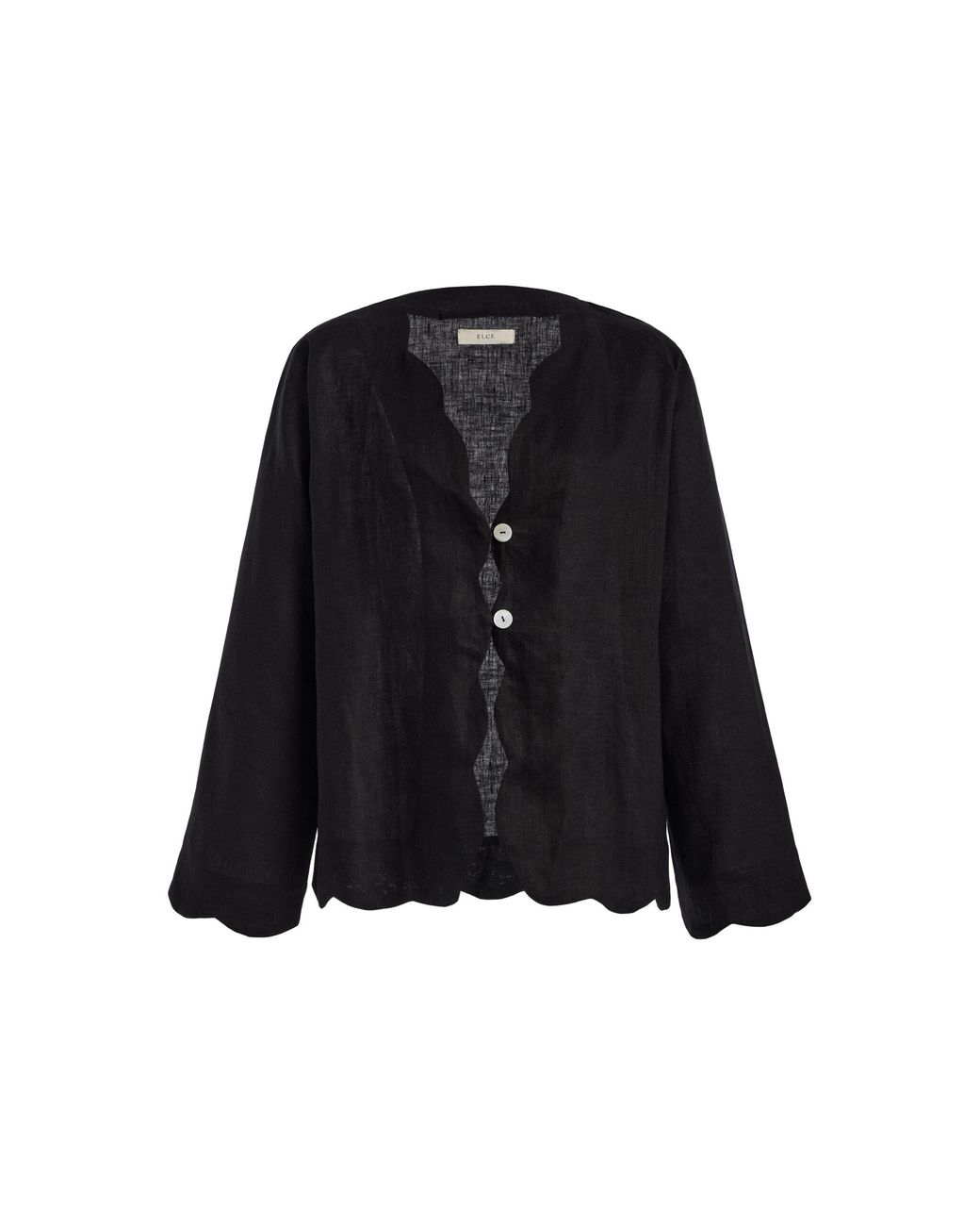 ELCE Black Kai Scalloped Linen Shirt
