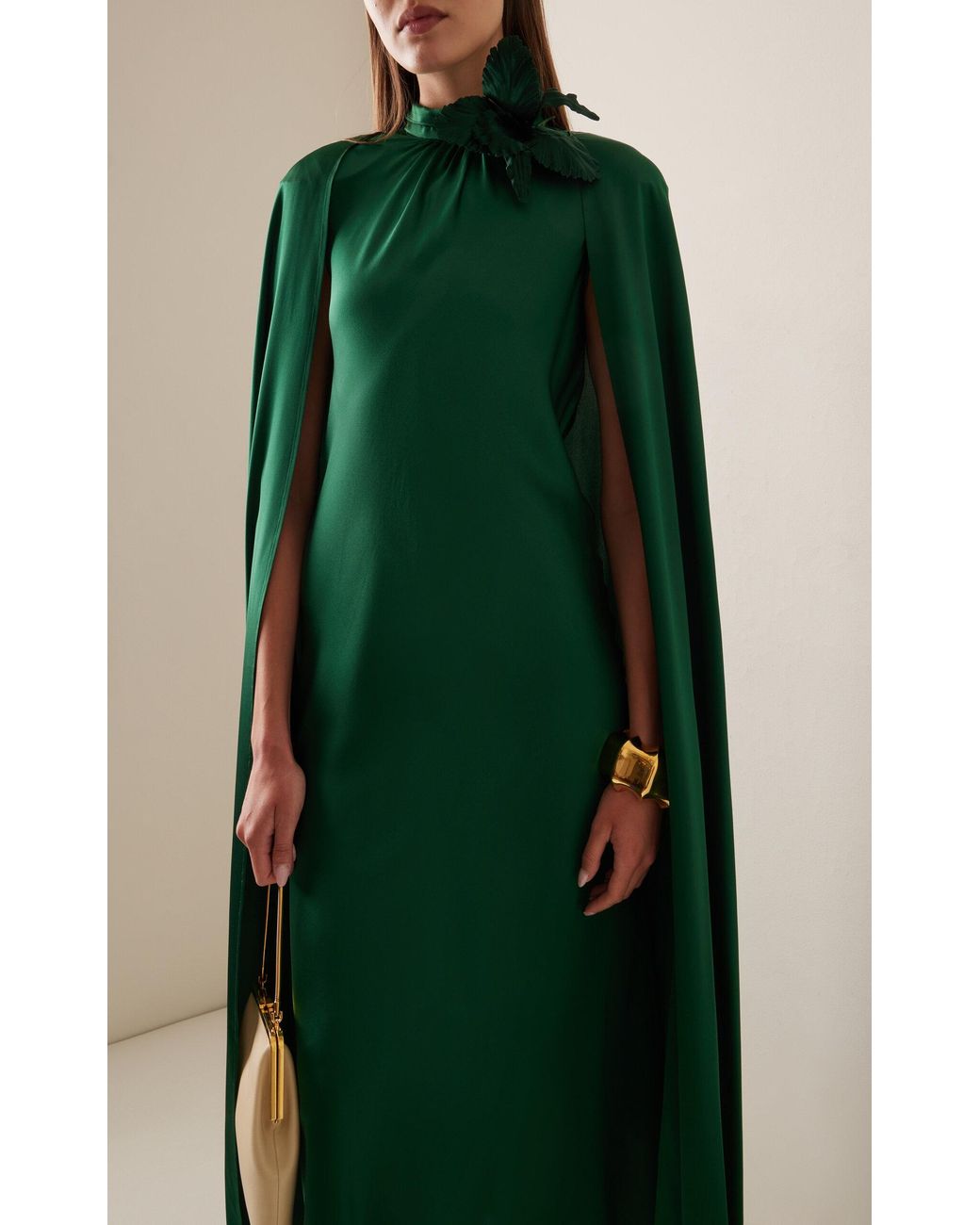 Rodarte Cape-detailed Silk Maxi Dress in Green | Lyst