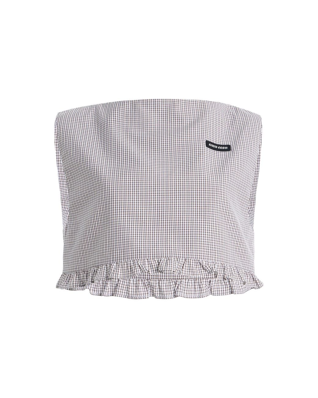 Miu Miu White Checkered Cropped Cotton Top