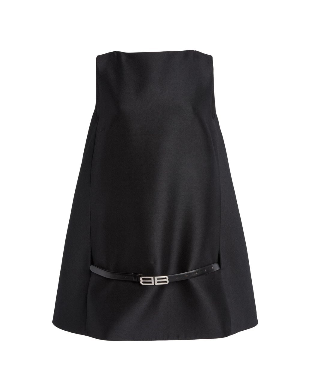 Balenciaga Black Belted Wool-Silk Mini Dress