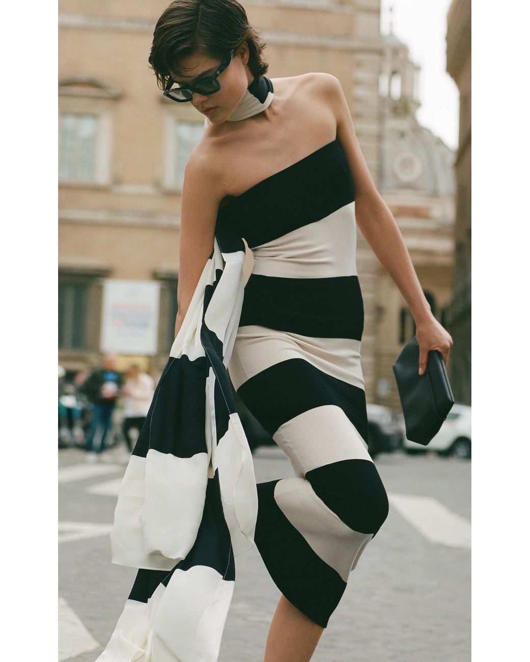 Posse Exclusive Theo Striped Jersey Strapless Maxi Dress in Black | Lyst