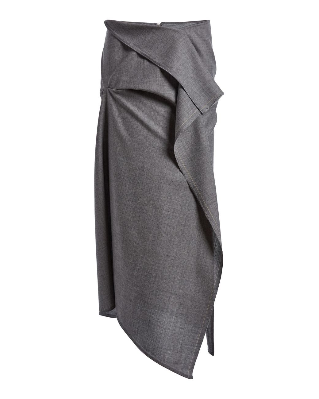 Victoria Beckham Gray Draped Wool Midi Skirt