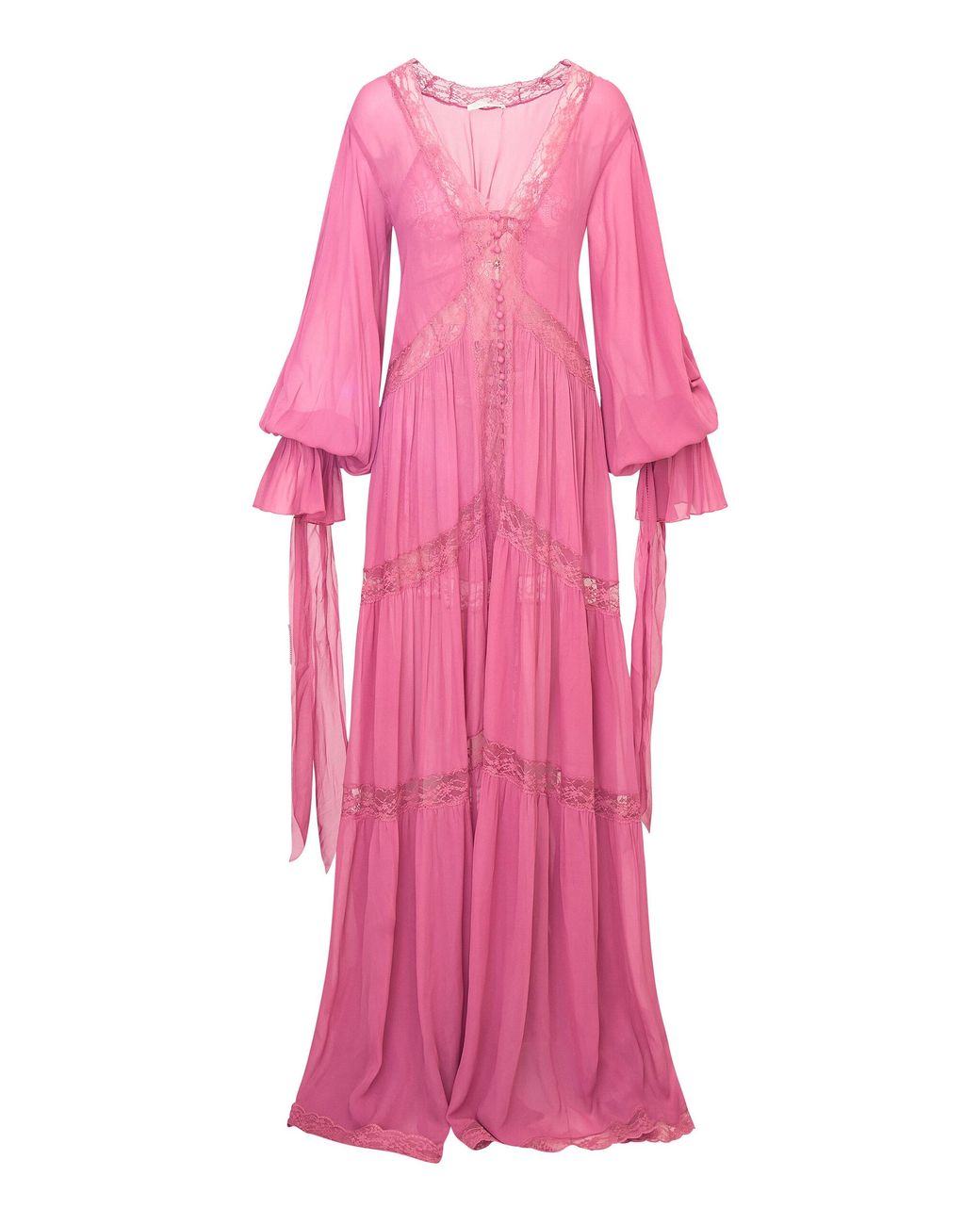 LoveShackFancy Pink Lyvienne Lace-Trimmed Chiffon Maxi Dress