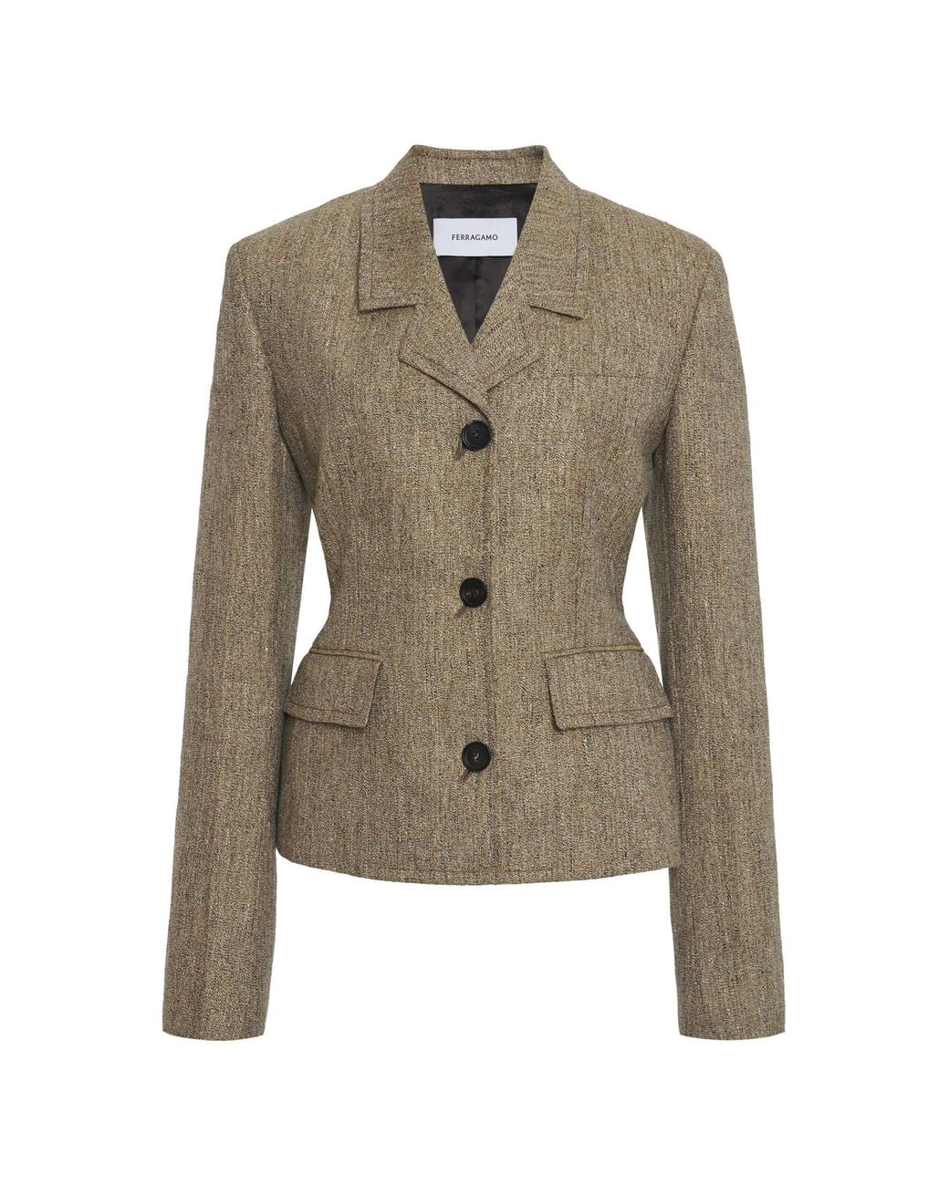 Ferragamo Green Tailored Linen Single-Breasted Blazer