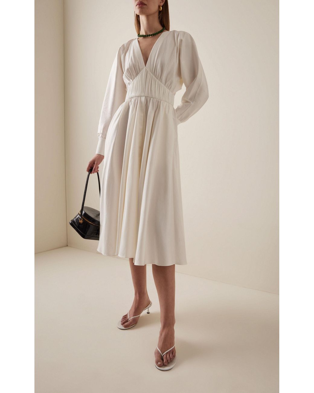 Alexis Viro Gathered Cotton-blend Midi Dress in White | Lyst Canada