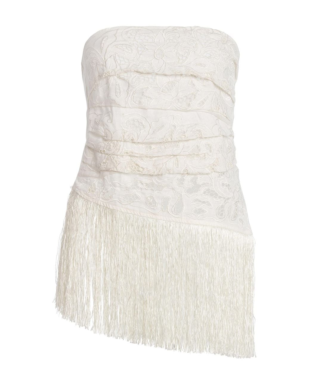 All That Remains White Exclusive La Isla Carlota Fringed Cotton Lace Top