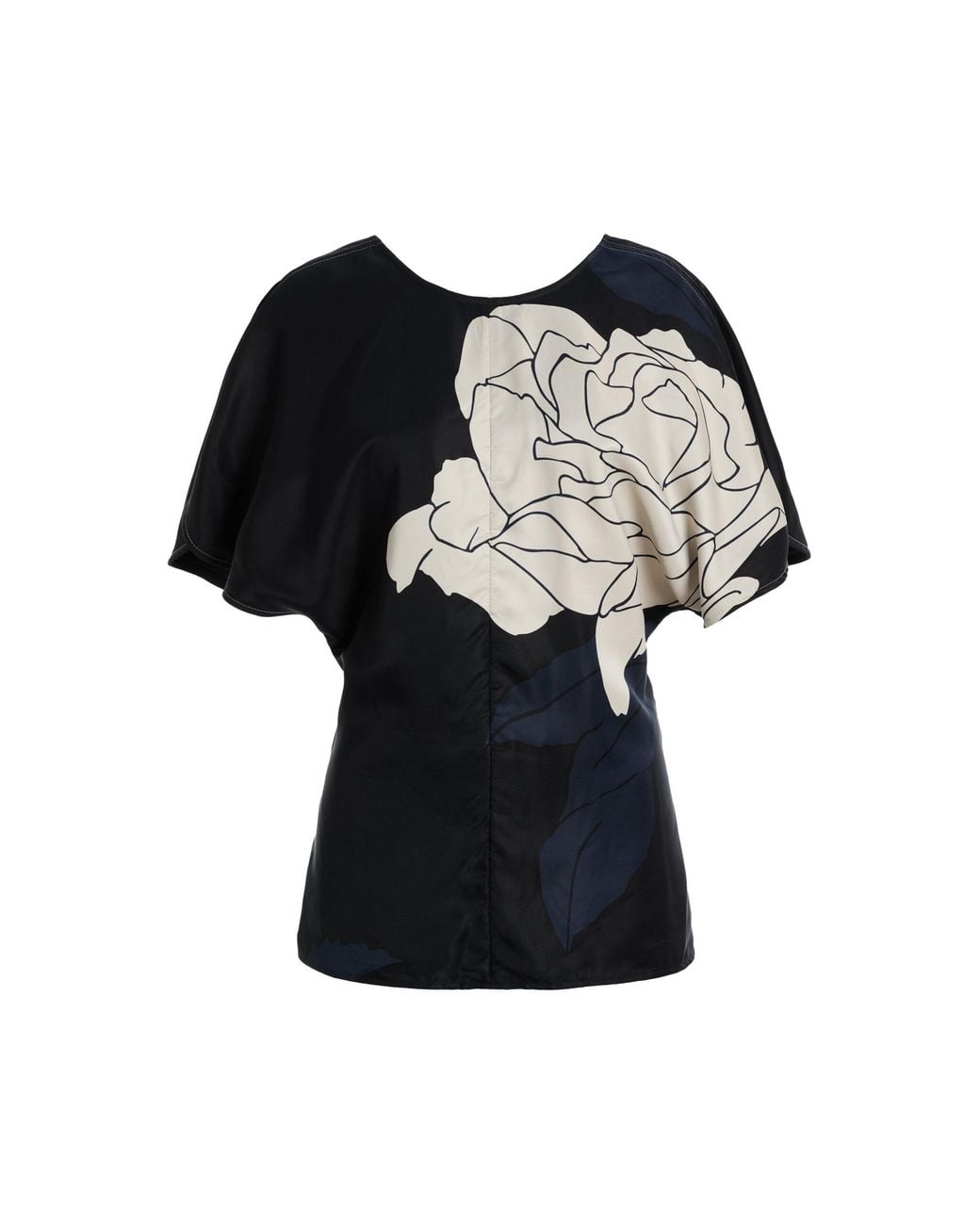 Victoria Beckham Black Rose-Print Satin Blouse