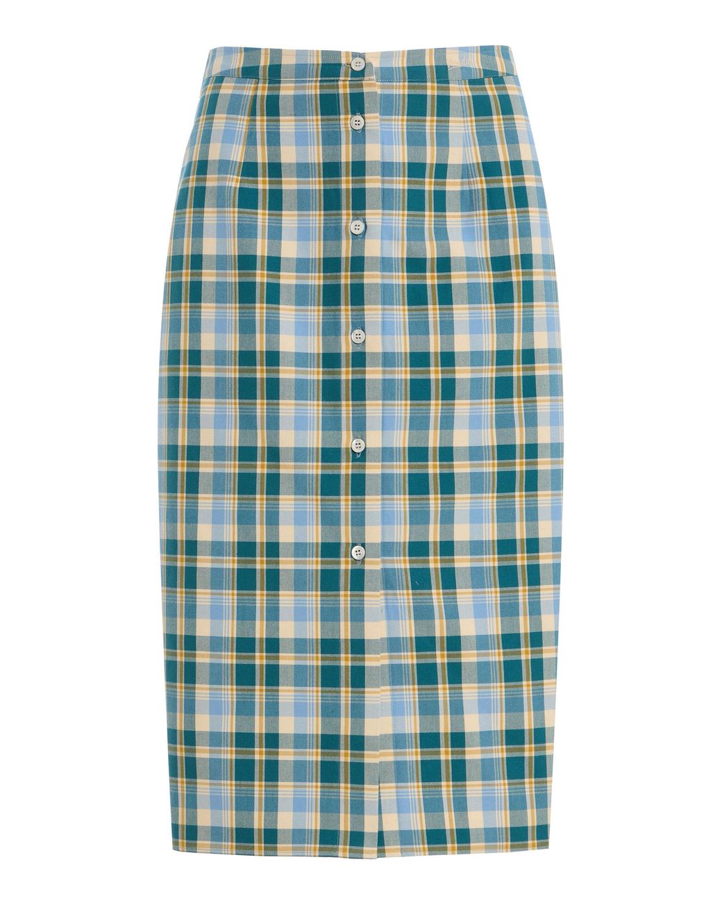 Prada Green Checked Cotton Midi Skirt