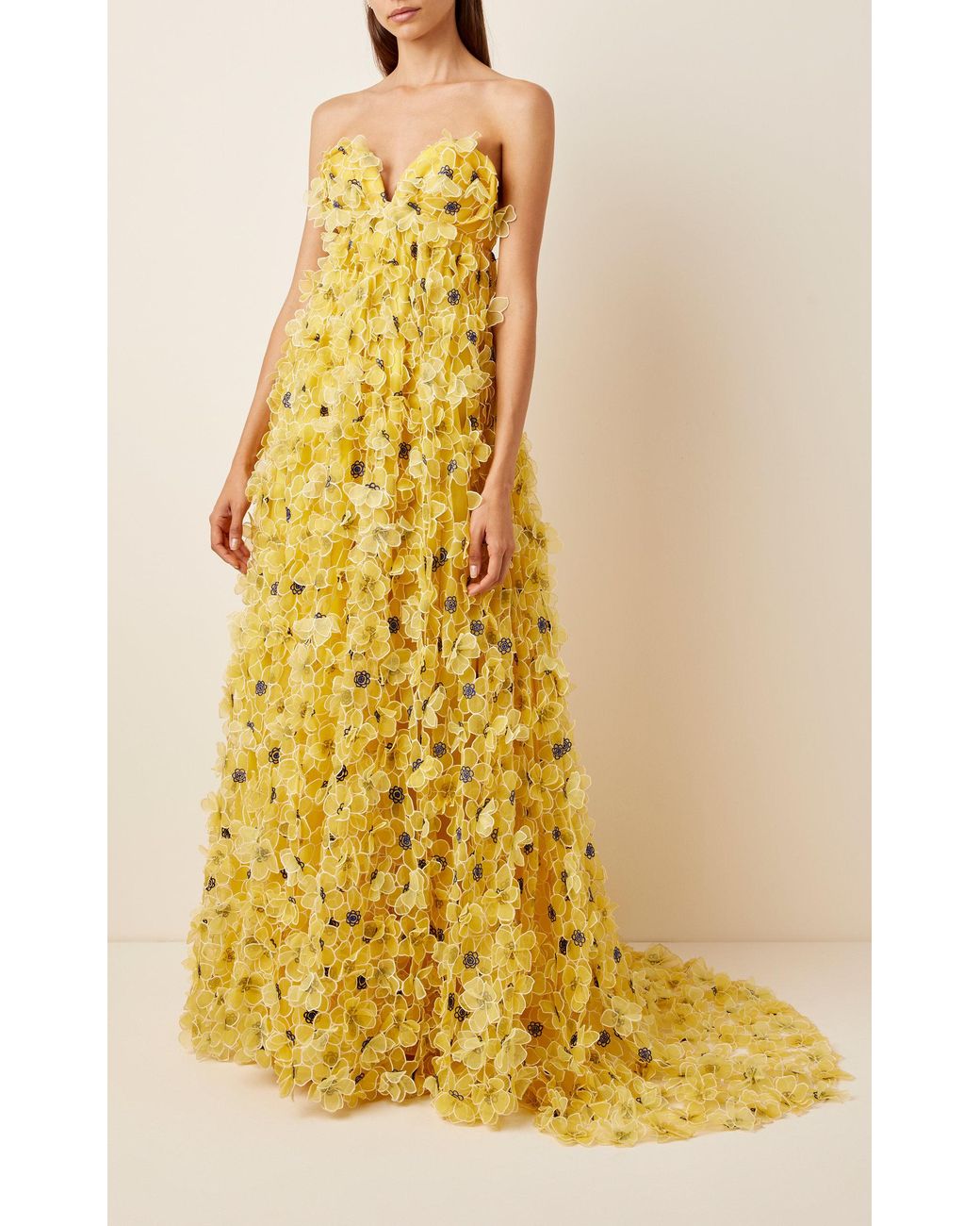 Carolina Herrera Daisy Applique Silk Gown in Yellow | Lyst