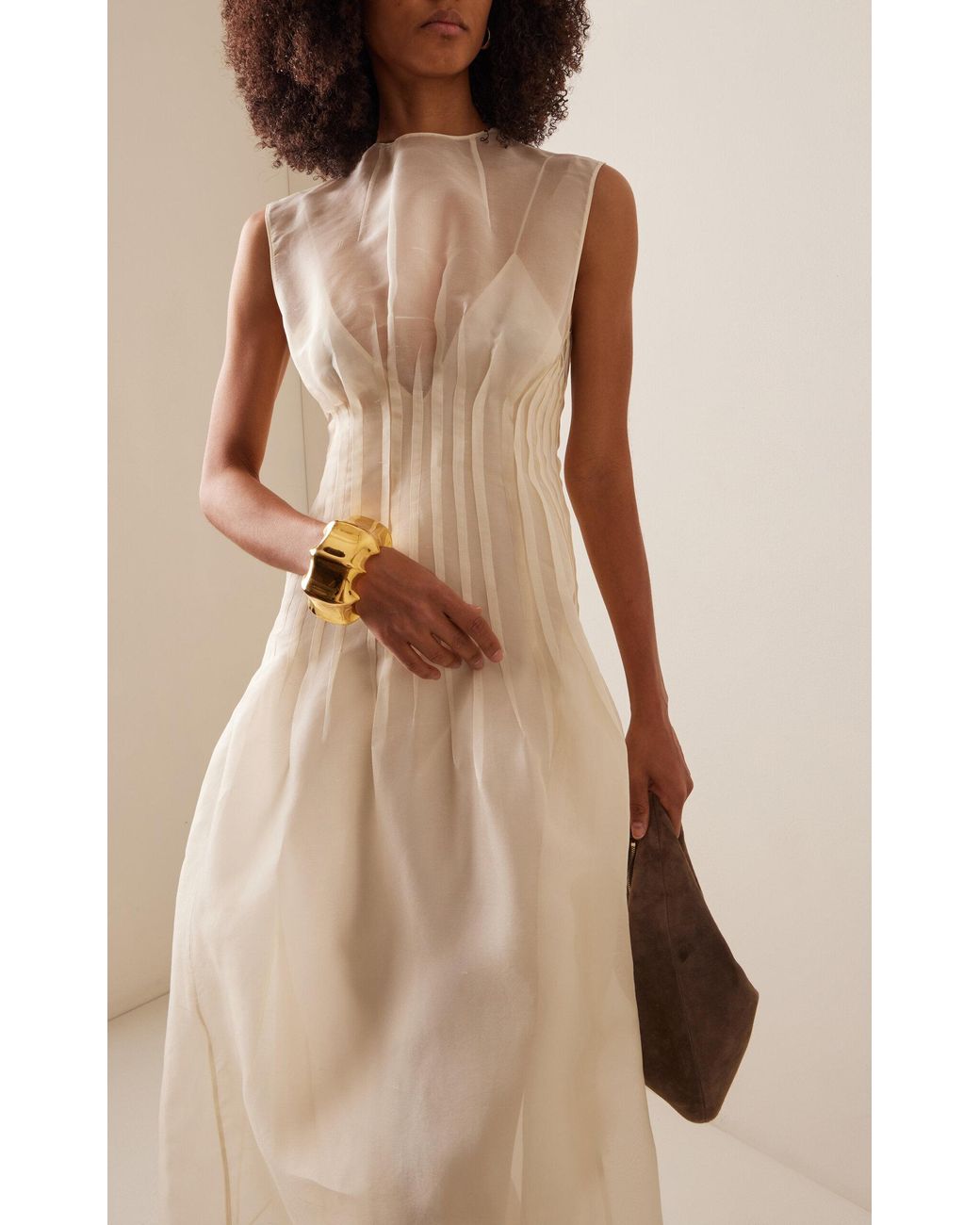 khaite wes pleated dress Khaite Wes Pintucked Maxi Dress In Black - 50% Off