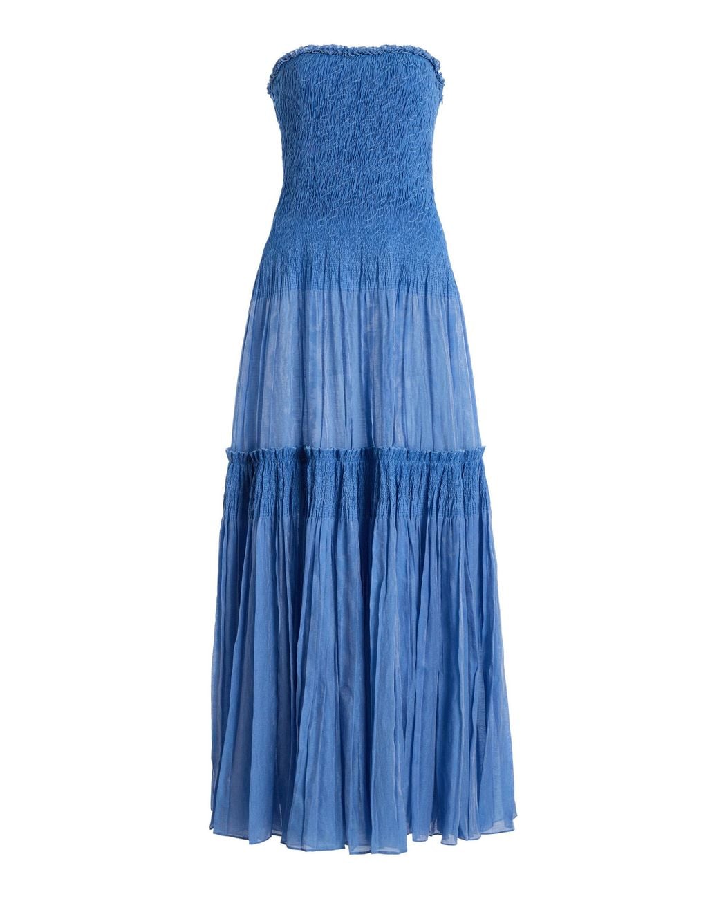 Ulla Johnson Blue Nora Smocked Cotton-Silk Blend Maxi Dress