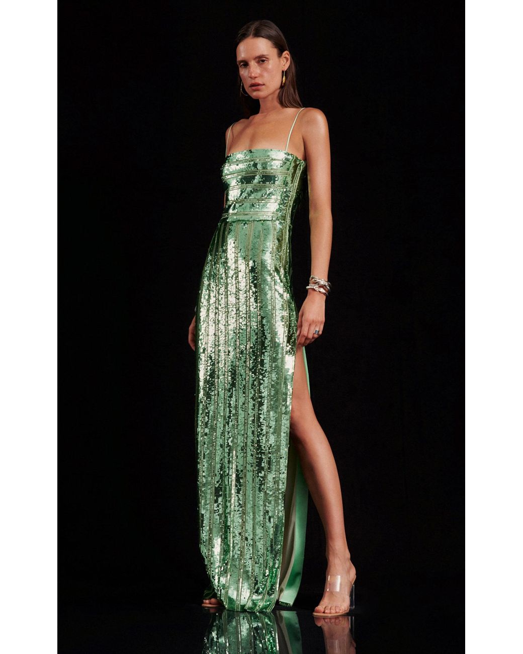 galvan stargaze striped sequin midi dress Stargaze Striped Sequined Tulle Maxi Dress In Brown