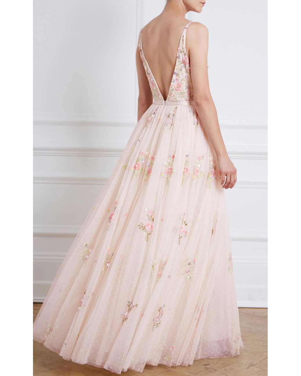 Needle Thread Petunia Floral-embroidered Tulle Gown in Pink