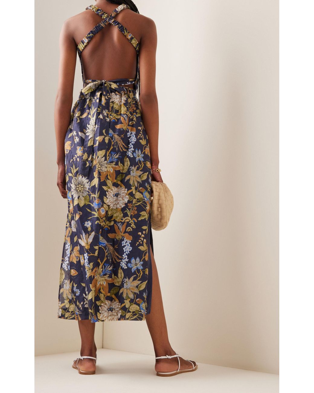 SIR. Lilian Floral Linen-silk Open-back Maxi Dress in Blue | Lyst