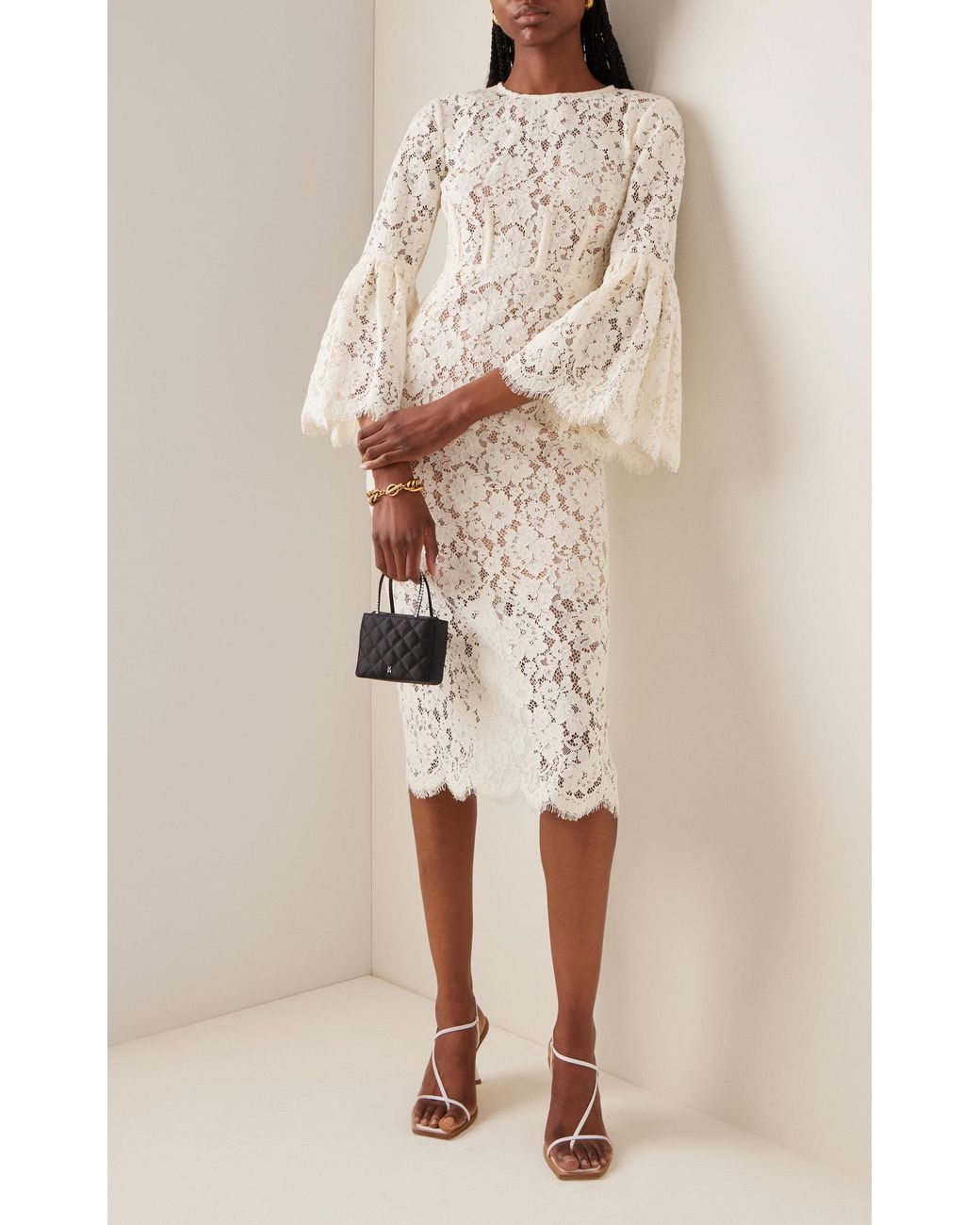 SELF PORTRAIT Cotton Lace Midi Dress self-portrait White 3D