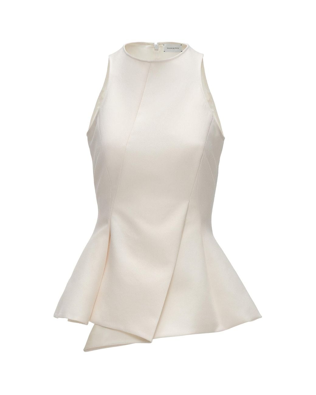 Magda Butrym White Asymmetric Wool-Blend Peplum Top