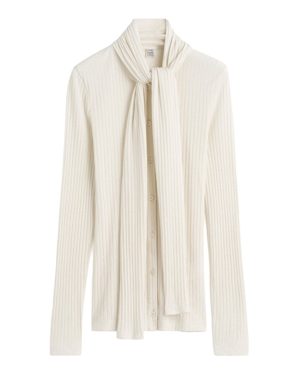 Totême White Bow Ribbed Knit Top