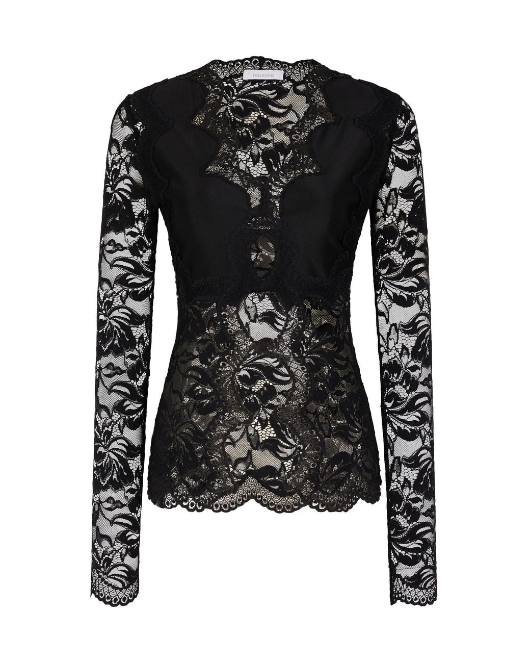 Rabanne Black Scalloped Stretch-Lace Top