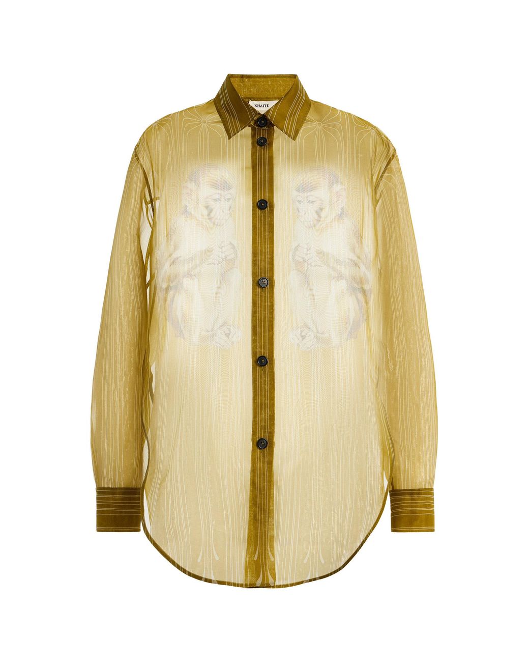 Khaite Metallic Goya Monkey Print Sheer Silk Organza Shirt
