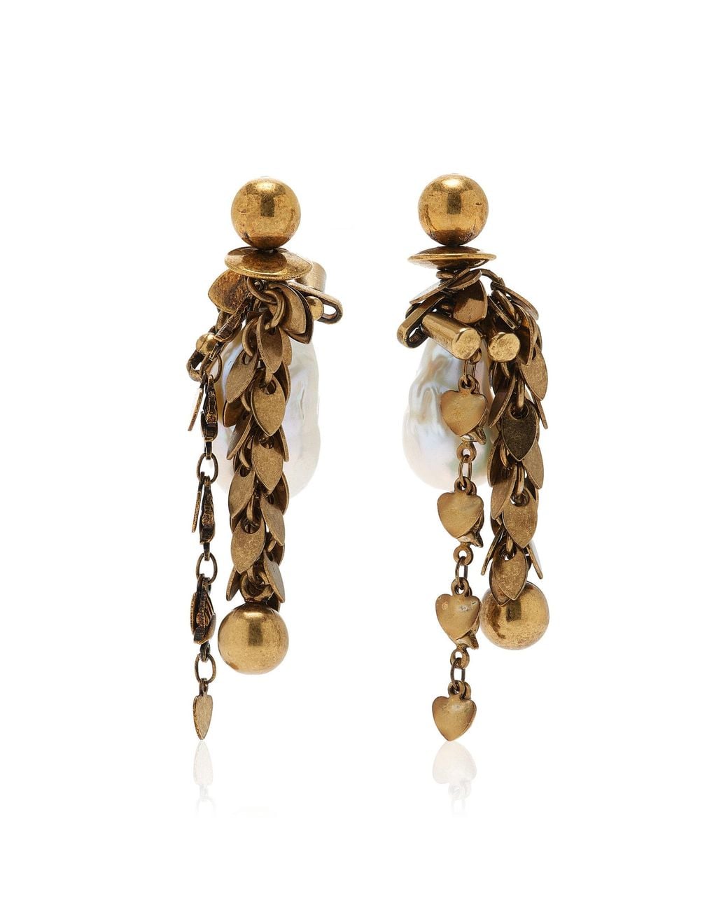 Dries Van Noten Metallic Brass And Faux Pearl Earrings