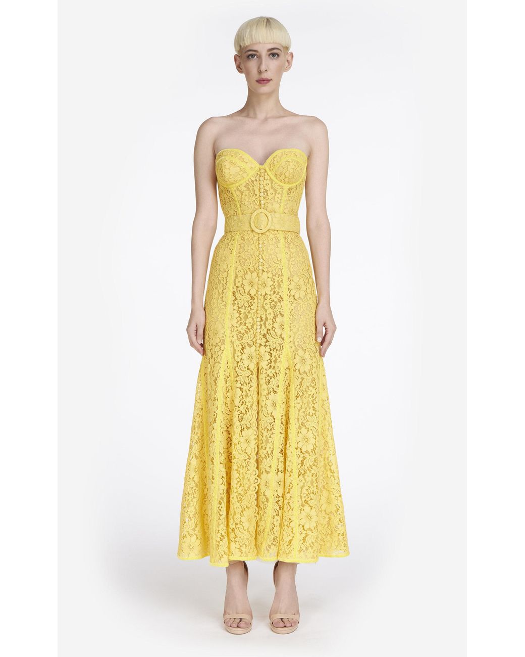 Costarellos Sharie Lace Bustier Maxi Dress in Yellow | Lyst Australia