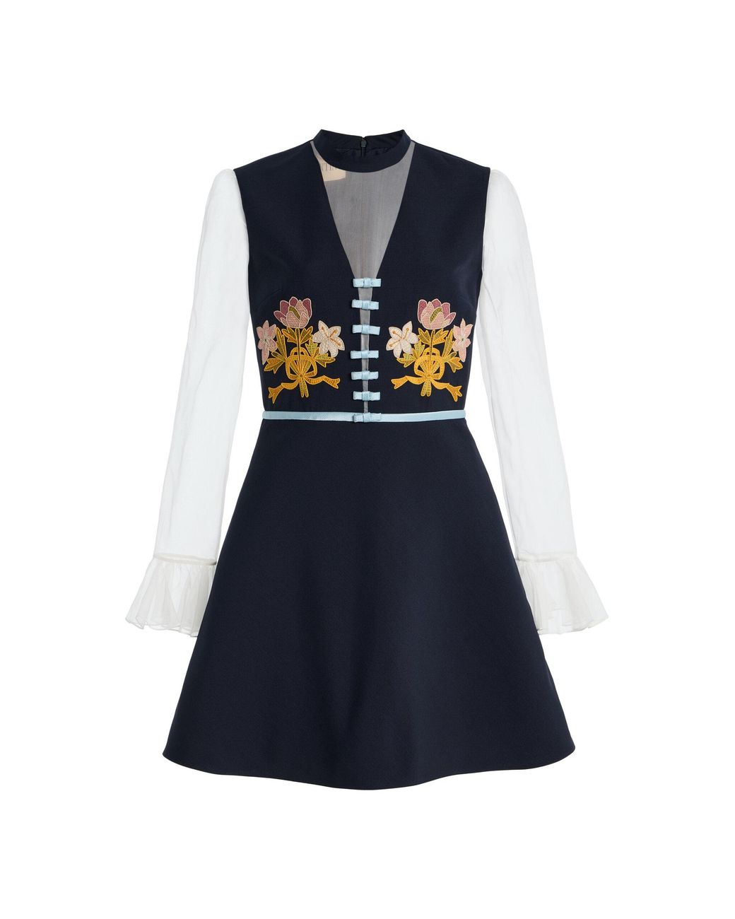 Valentino Garavani Blue Embroidered Virgin-Wool Blend Mini Skirt
