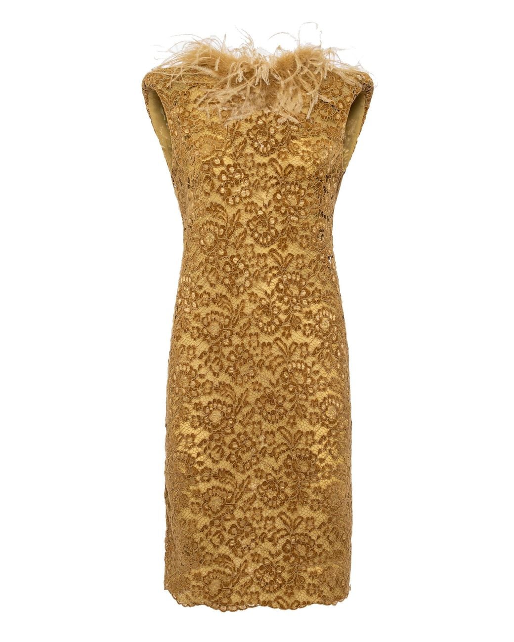 DES_PHEMMES Metallic Feather-Trimmed Lace Mini Dress