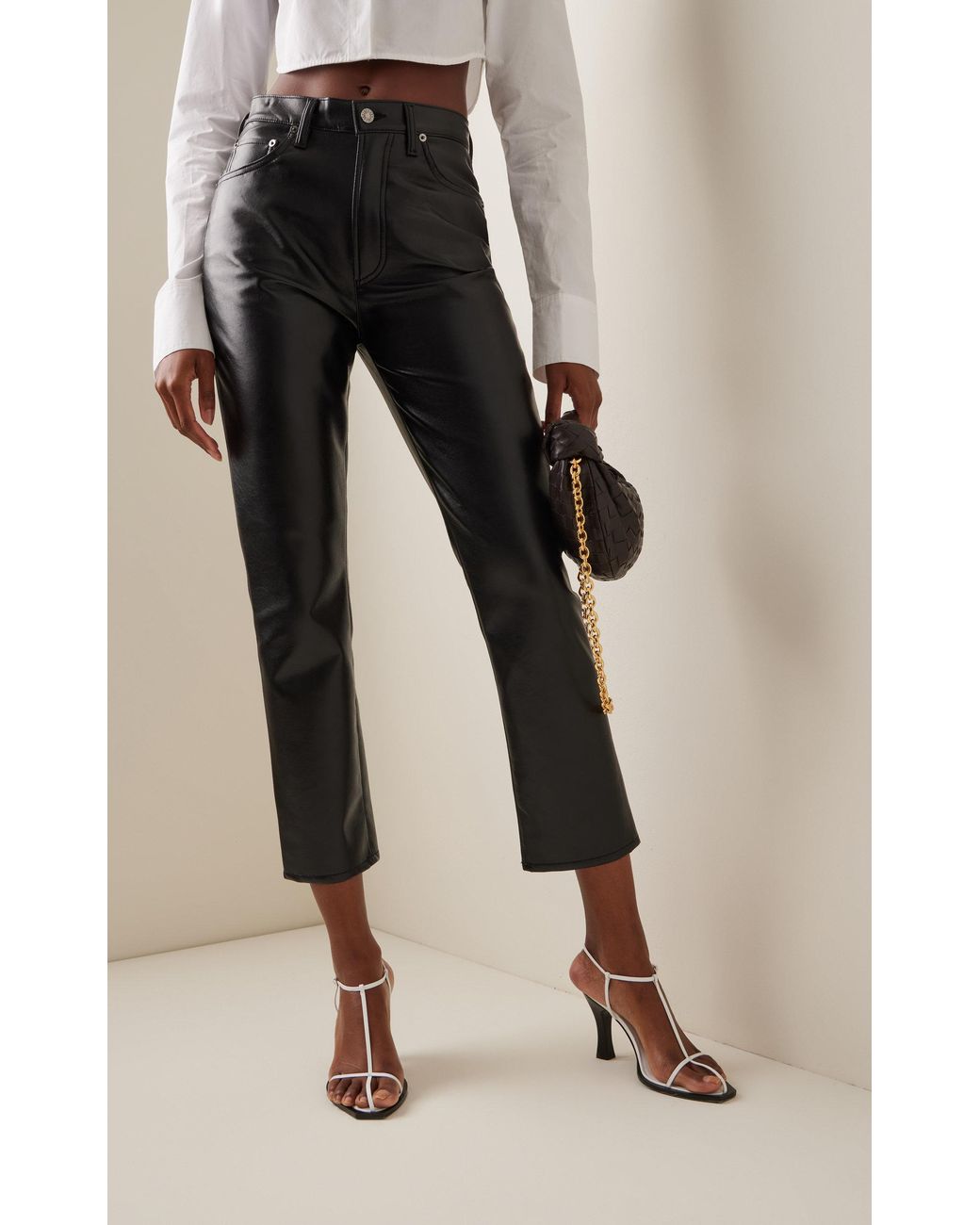 Agolde Riley High rise Leather Straight leg Pants in Black Lyst