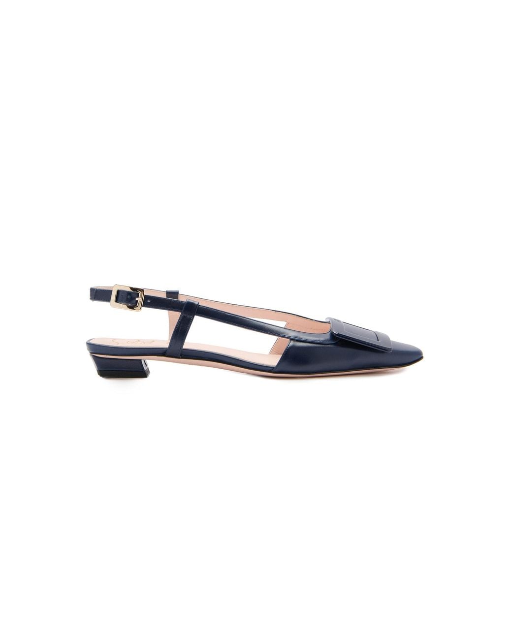 Roger Vivier Blue Belle Vivier Leather Slingback Flats